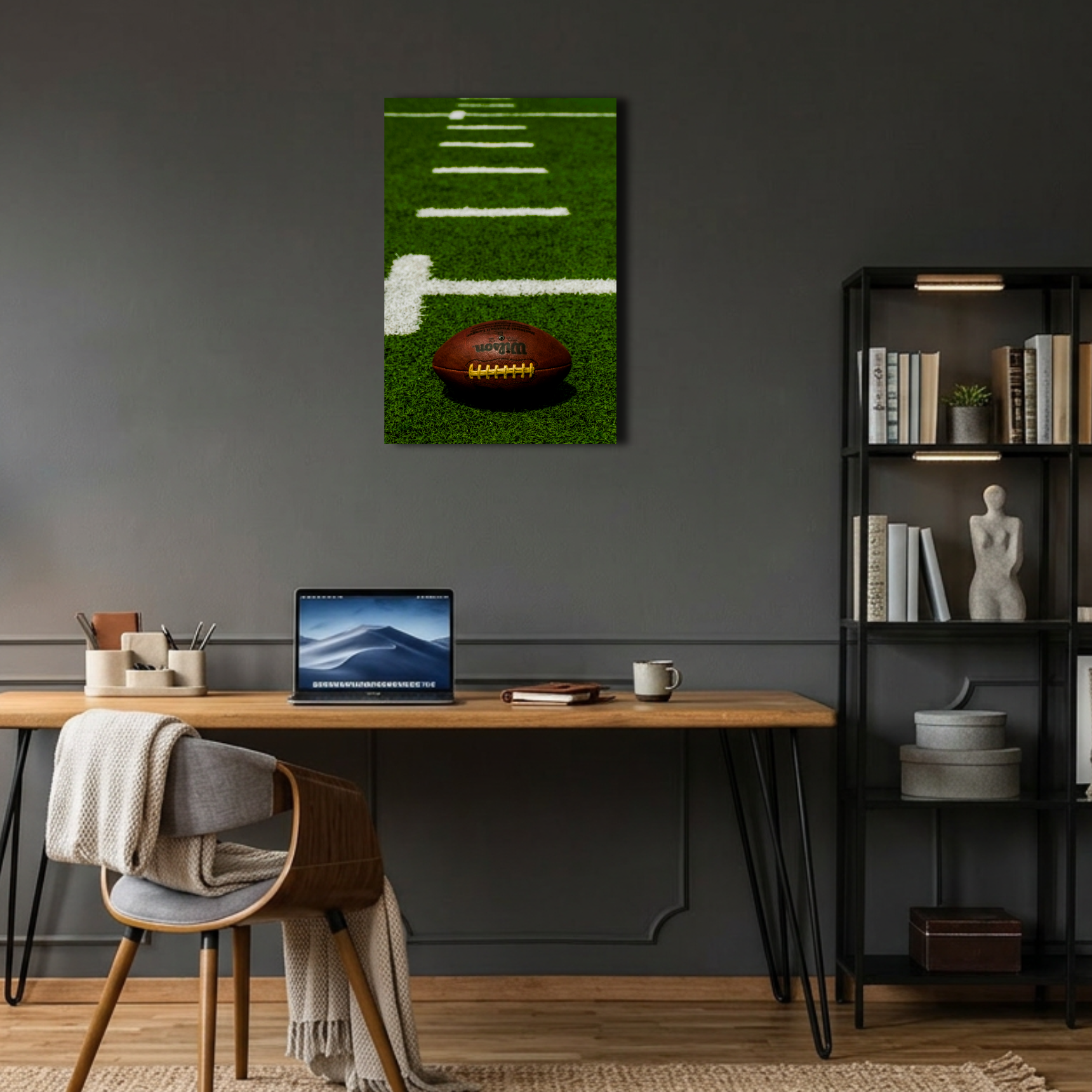 Amerikan Futbolu Topu Saha Çizgileri Metal Poster
