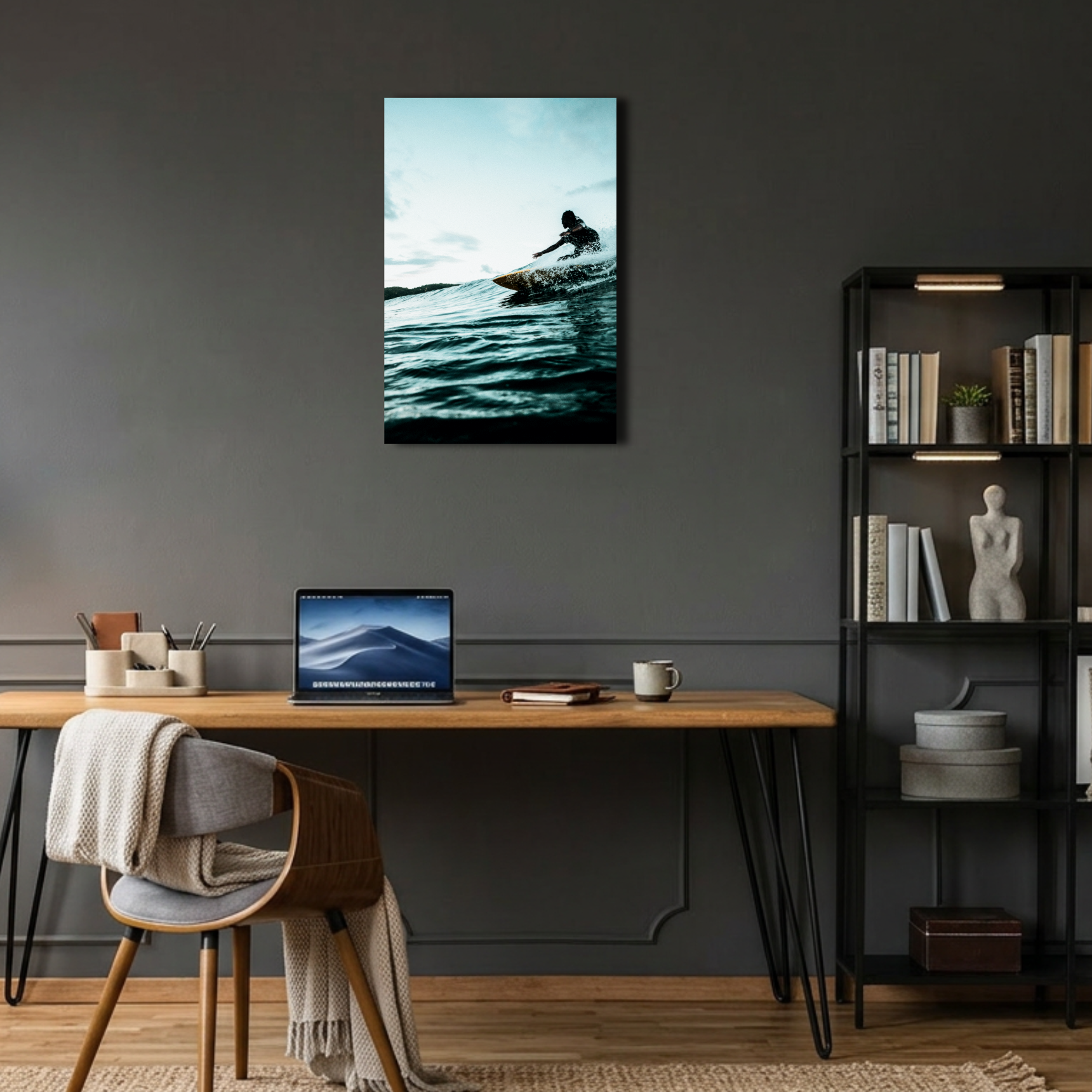 Dalgalarda Sörf Yapan Sporcu Metal Poster