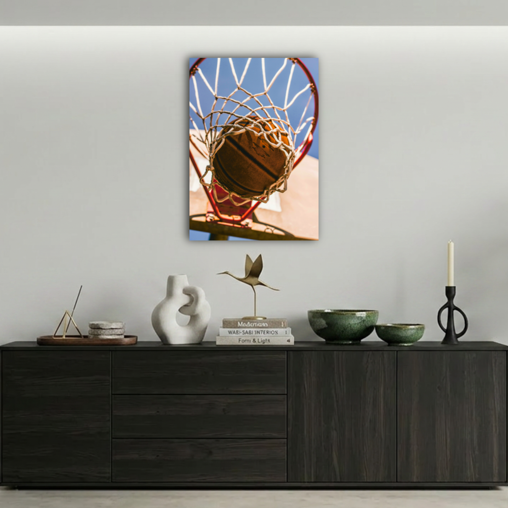 Potadan Geçen Basketbol Topu Metal Poster