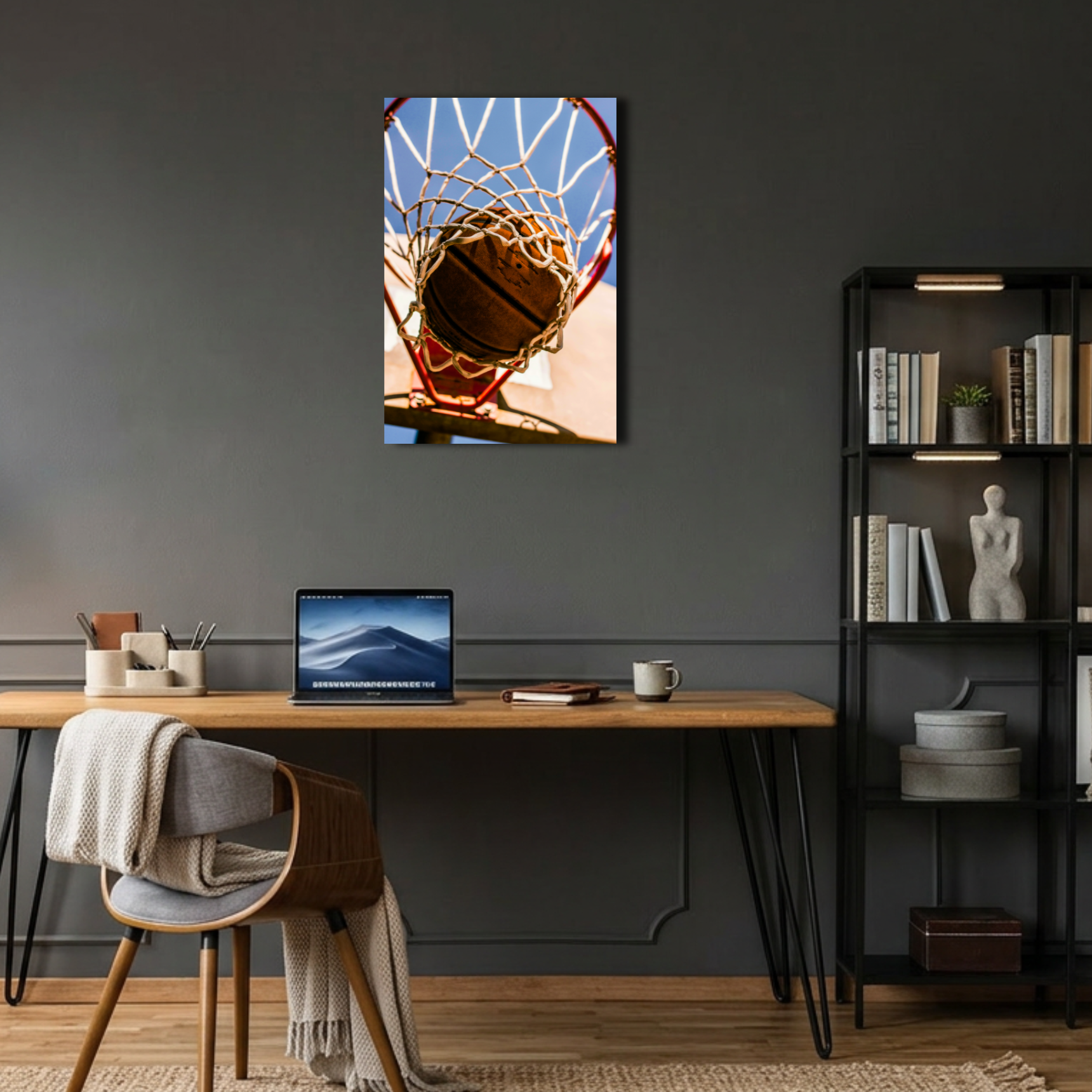 Potadan Geçen Basketbol Topu Metal Poster