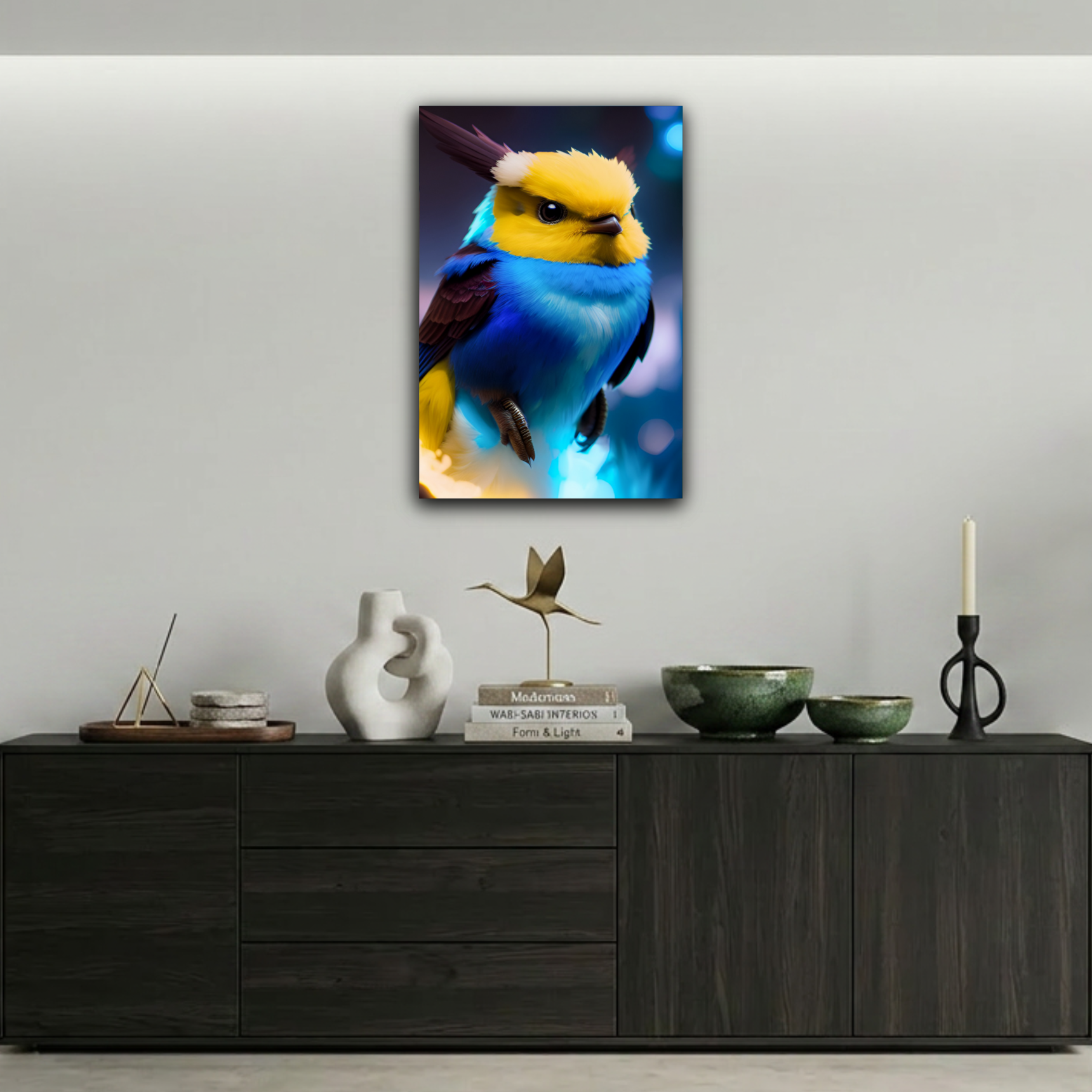 Mistik Mavi & Sarı Kuş Metal Poster