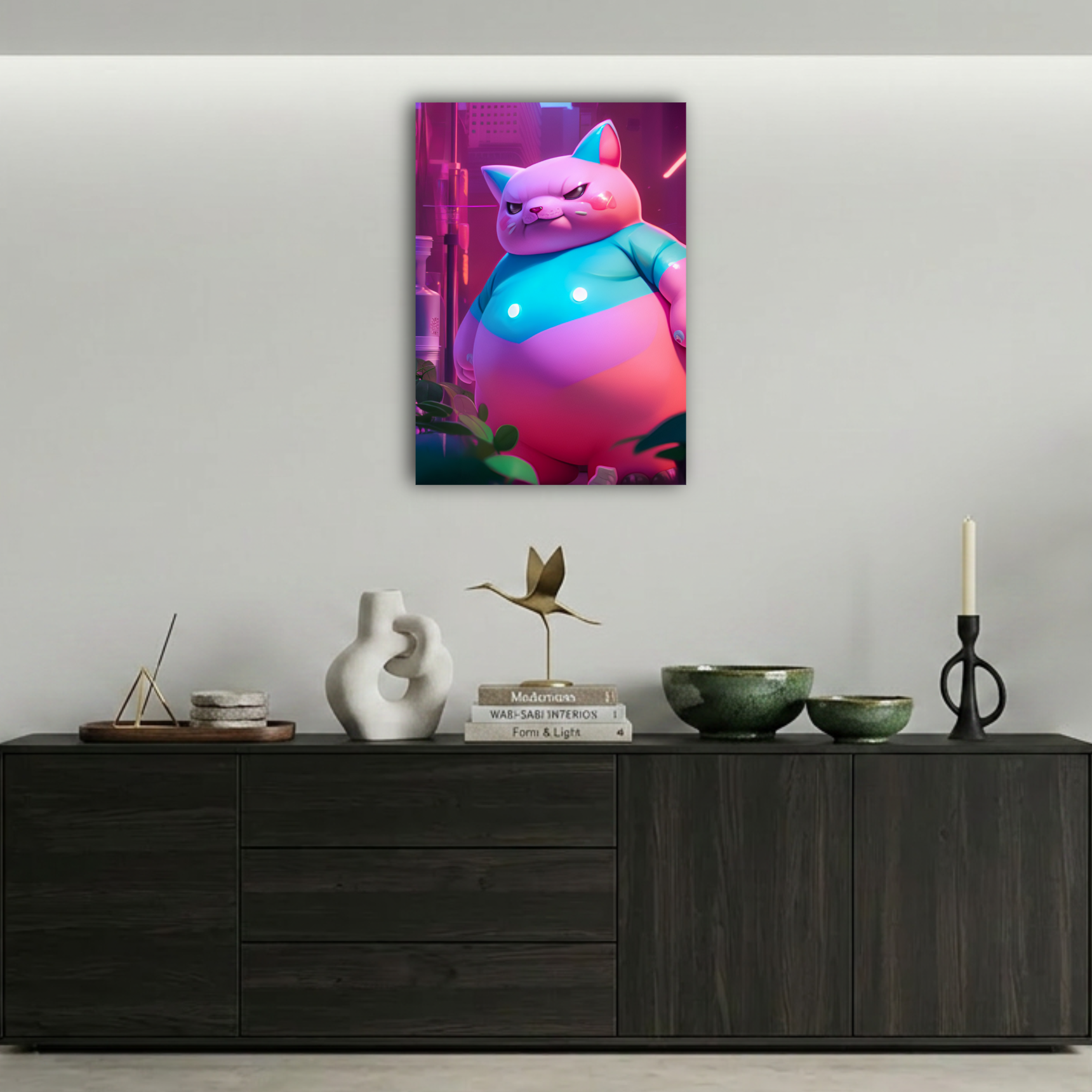 Tombiş Cyberpunk Kedi Metal Poster