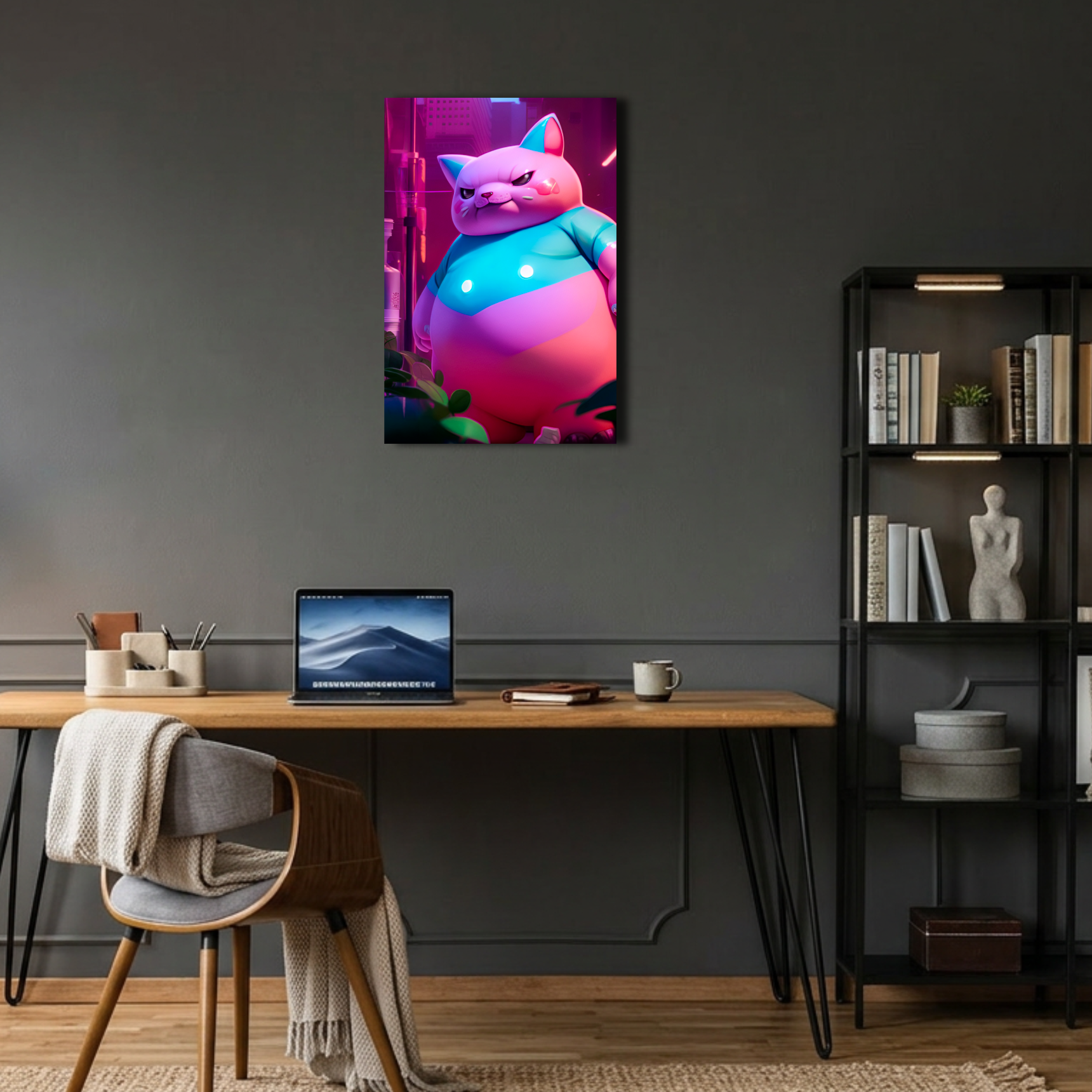 Tombiş Cyberpunk Kedi Metal Poster