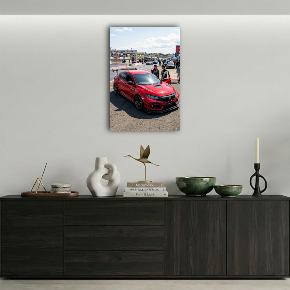 Yarış Pisti Kırmızı Honda Civic Type R Metal Poster