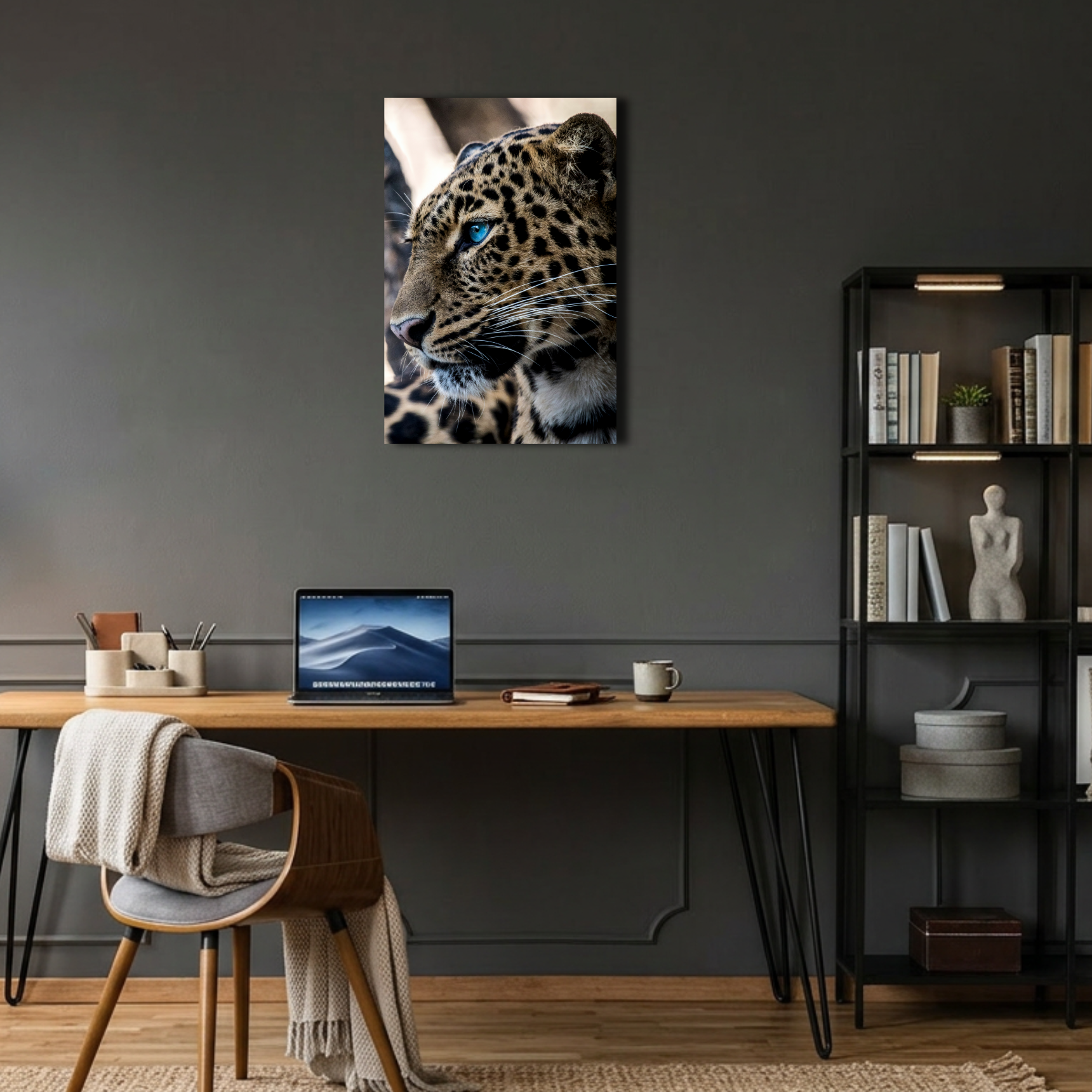 Mavi Gözlü Leopar Portresi Metal Poster