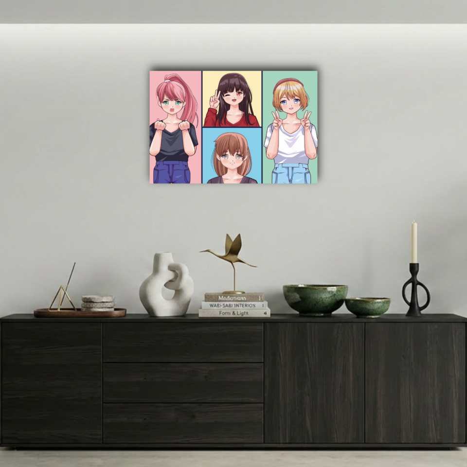 Kawaii Anime Kızları Kolaj Metal Poster
