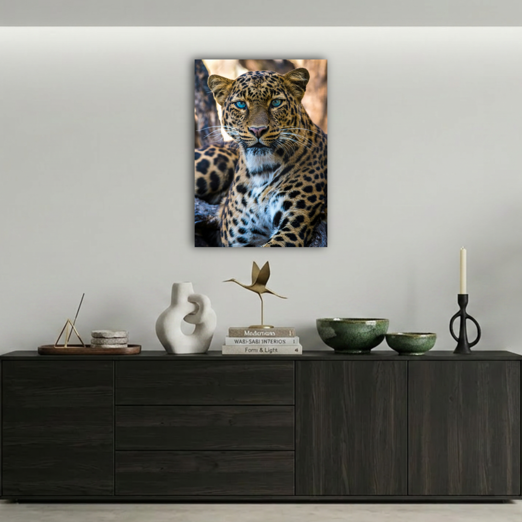 Mavi Gözlü Leopar Yakın Çekim Metal Poster