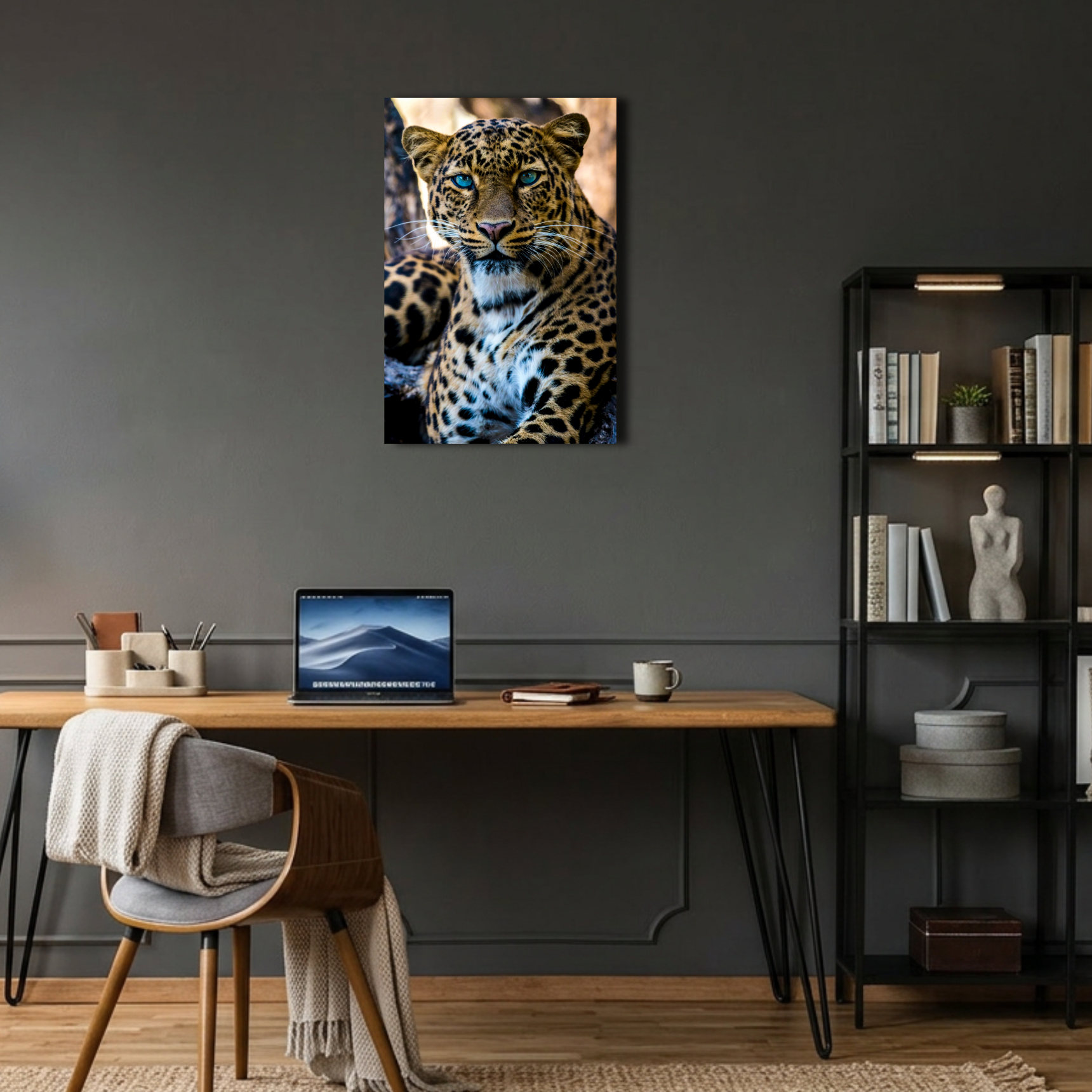 Mavi Gözlü Leopar Yakın Çekim Metal Poster