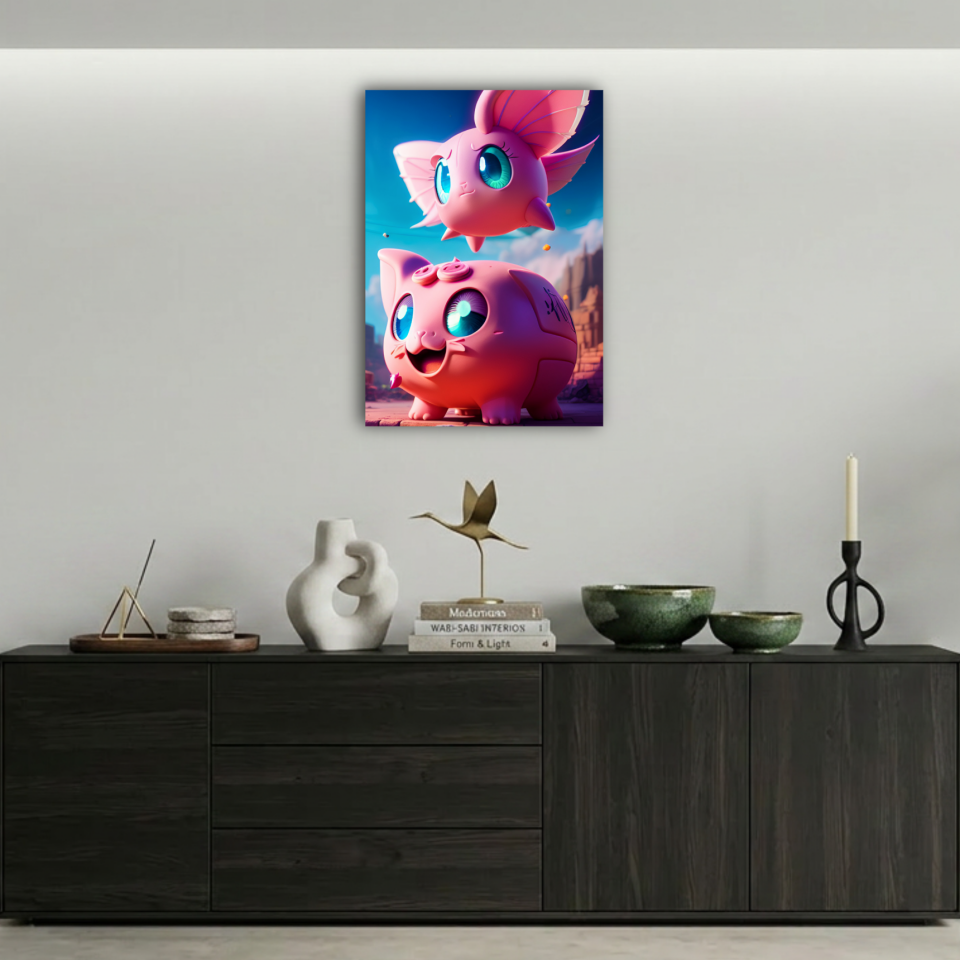 Sevimli Pembe Kawaii Canavarlar Metal Poster