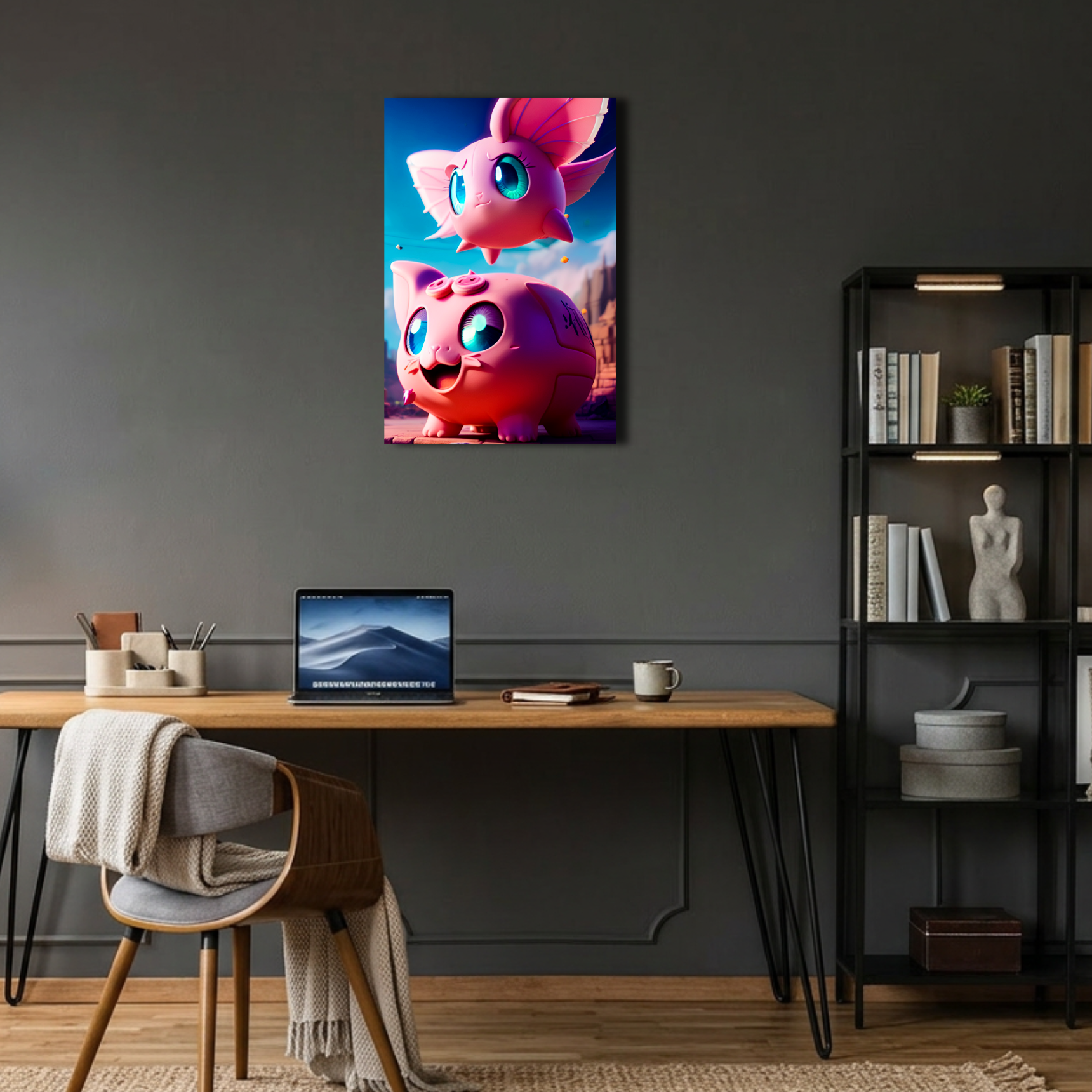Sevimli Pembe Kawaii Canavarlar Metal Poster