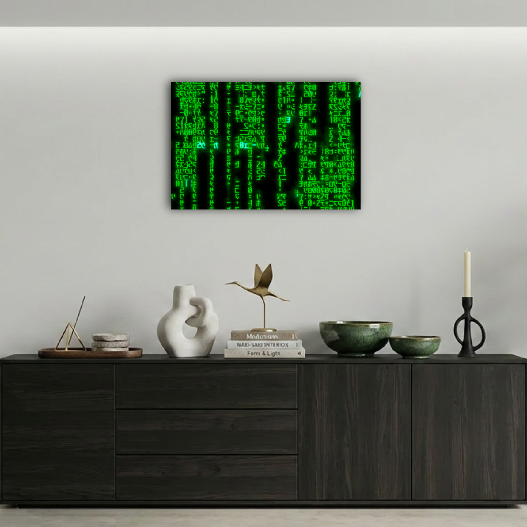 The Matrix Yeşil Dijital Kodlar Akışı Metal Poster