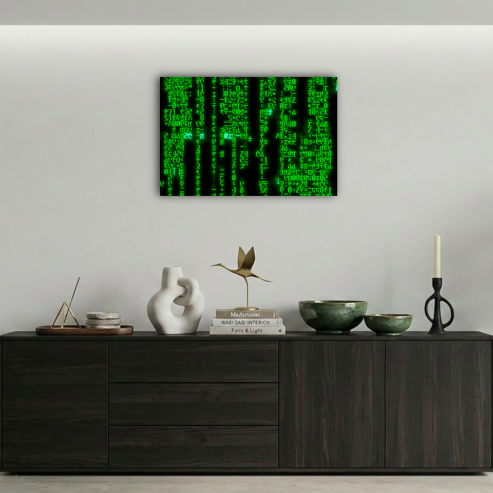 The Matrix Yeşil Dijital Kodlar Akışı Metal Poster