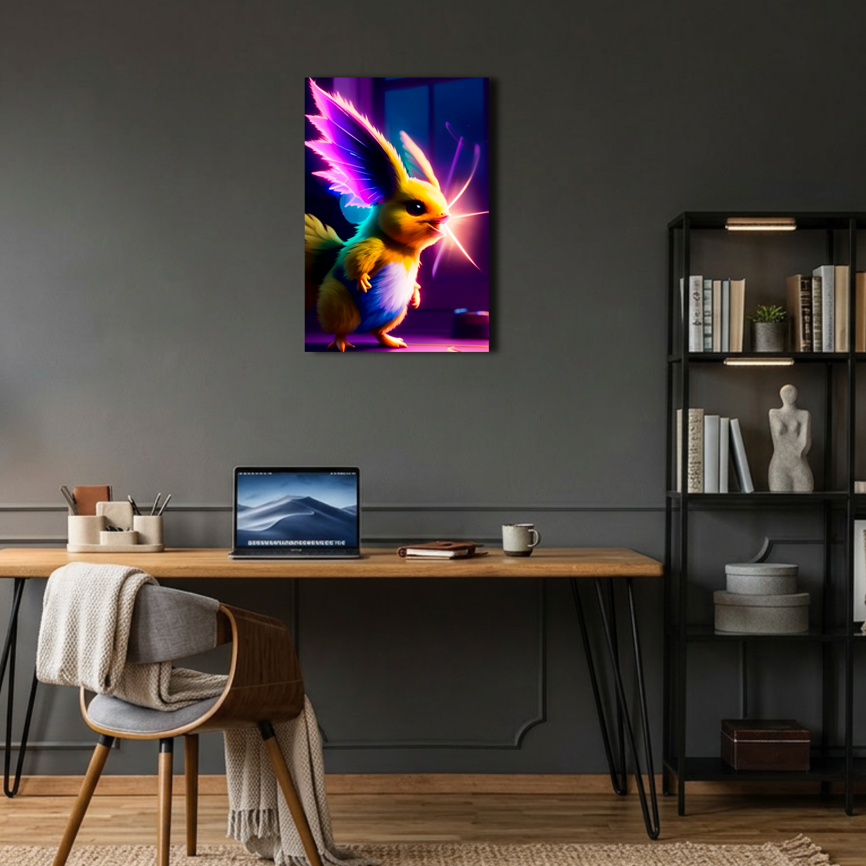 Neon Işıltılı Mistik Yaratık Metal Poster