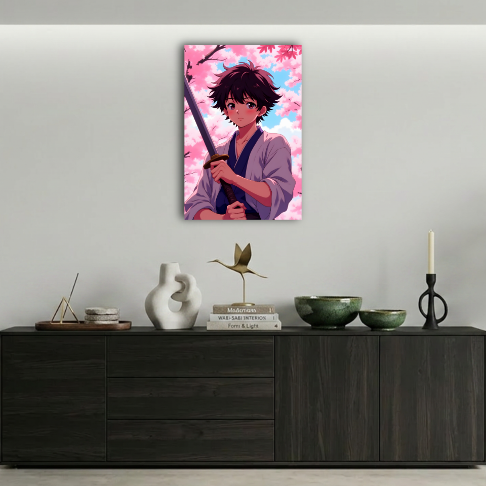Genç Samuray ve Sakura Anime Metal Poster