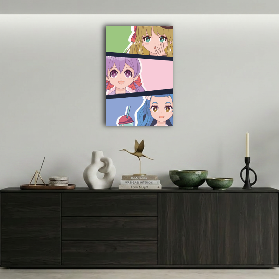 Renkli Manga Panelleri Anime Kızları Metal Poster