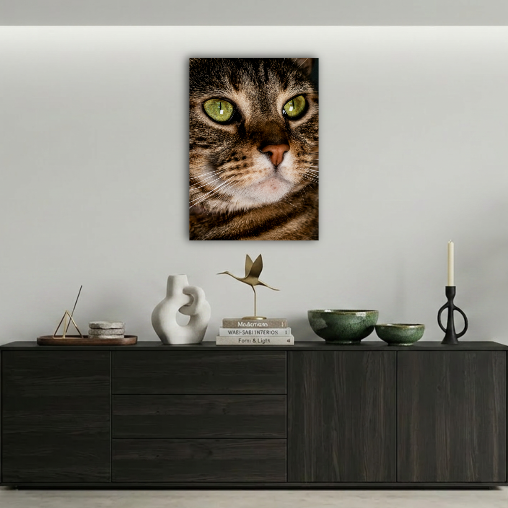 Yeşil Gözlü Tekir Kedi Portresi Metal Poster