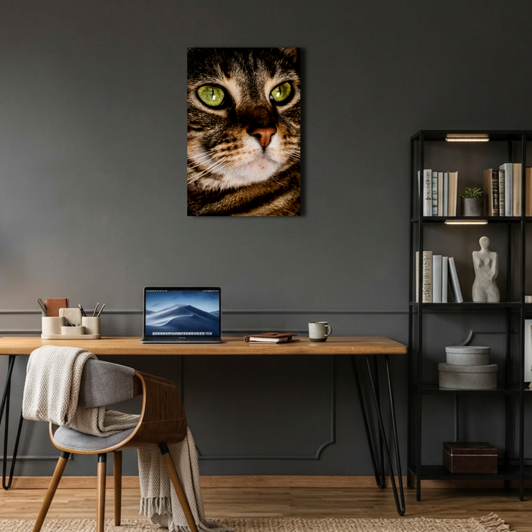 Yeşil Gözlü Tekir Kedi Portresi Metal Poster