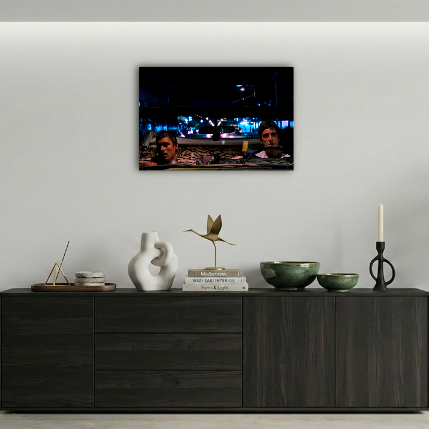 Scarface Gece Araba Sürüşü Tony ve Manny Metal Poster