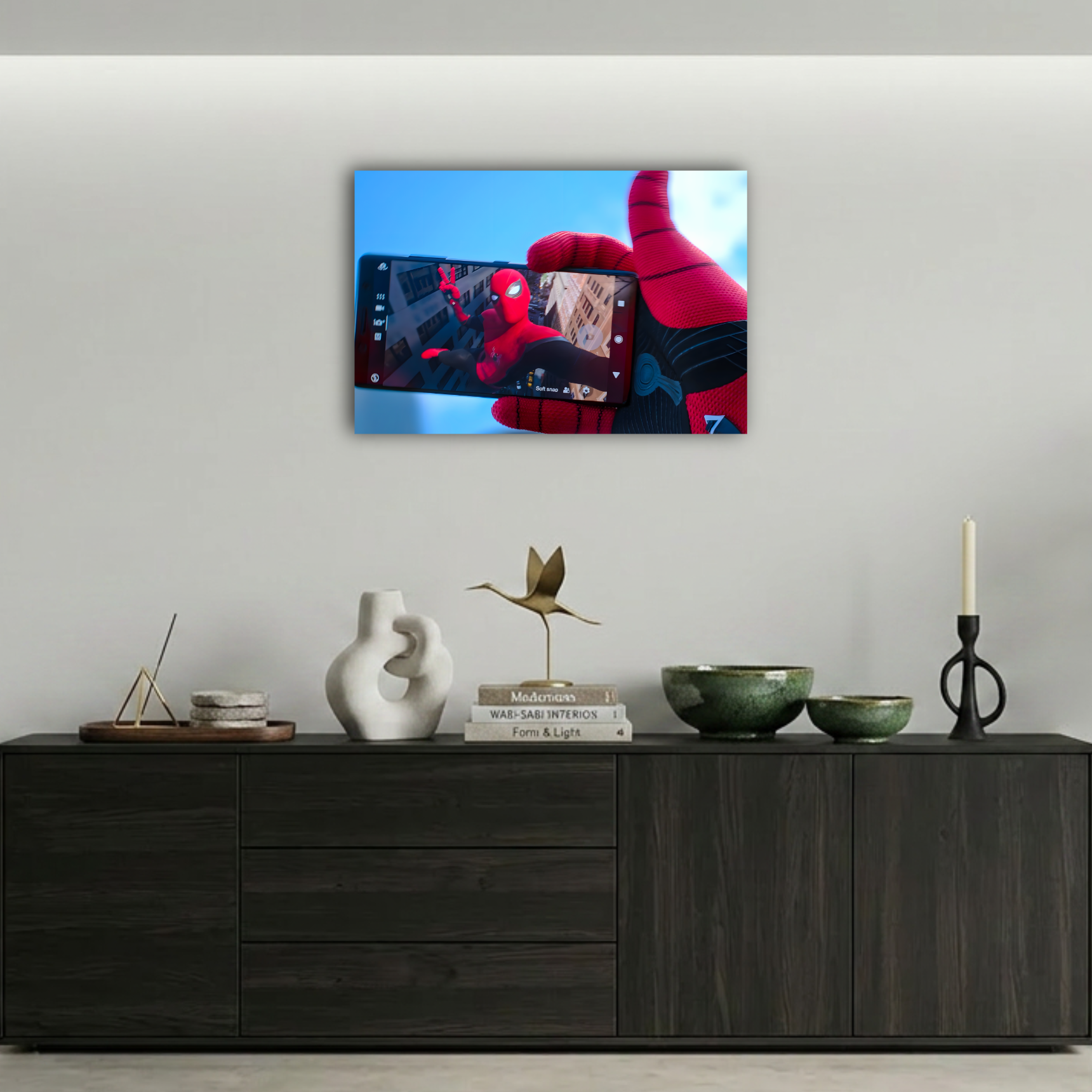 Spider-Man Telefonla Selfie Çeken Kahraman Metal Poster