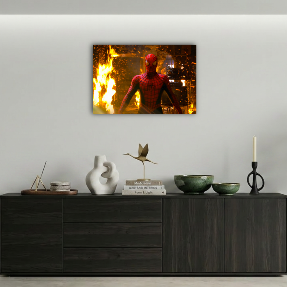 Spider-Man Yangın ve Alevler İçinde Kahraman Metal Poster