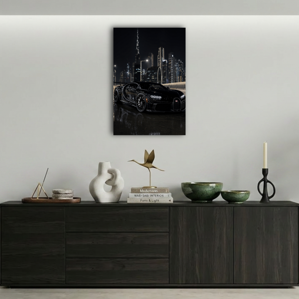 Siyah Bugatti Chiron Metal Poster