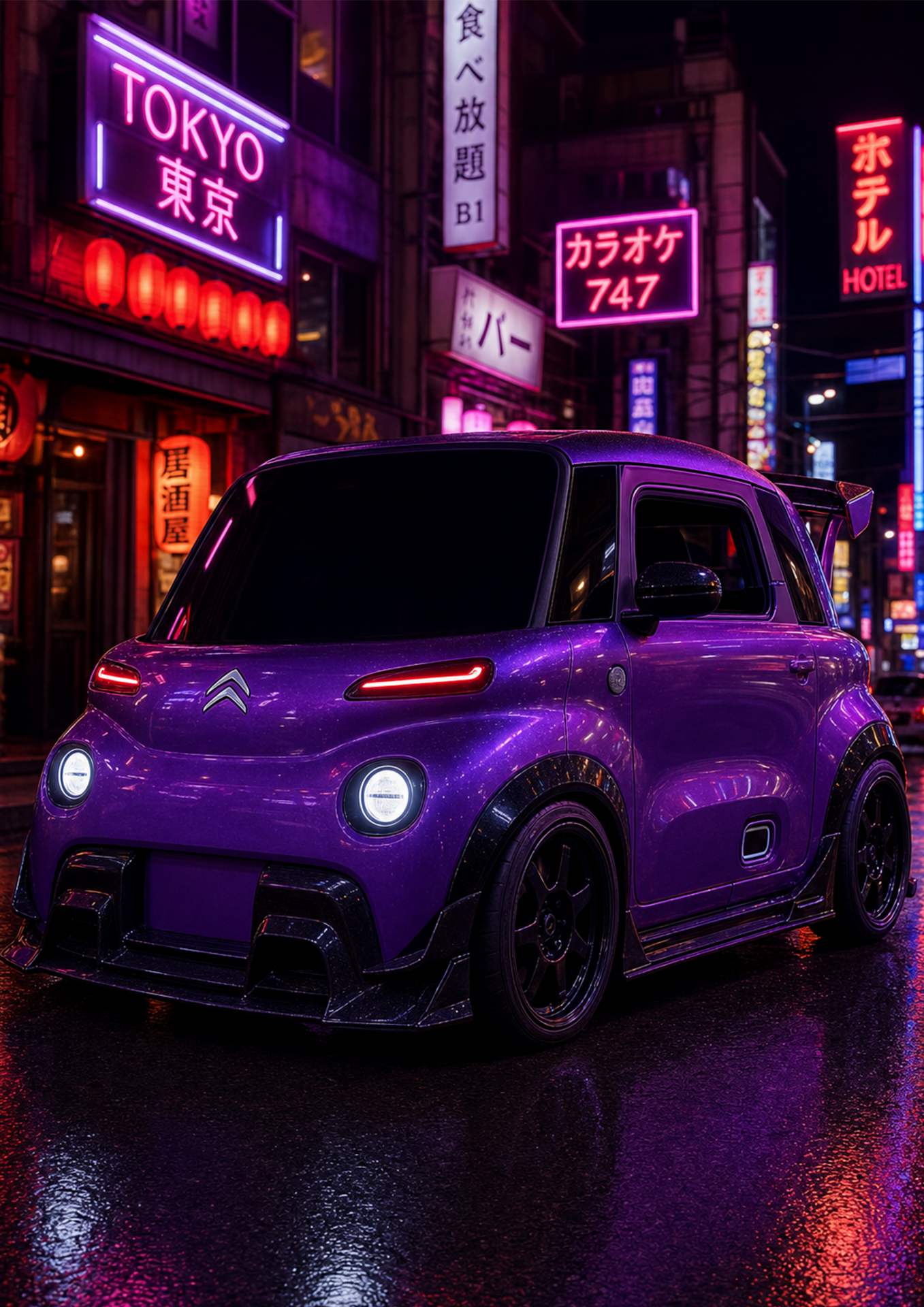 Modifiyeli Citroen Ami Cyberpunk Metal Poster
