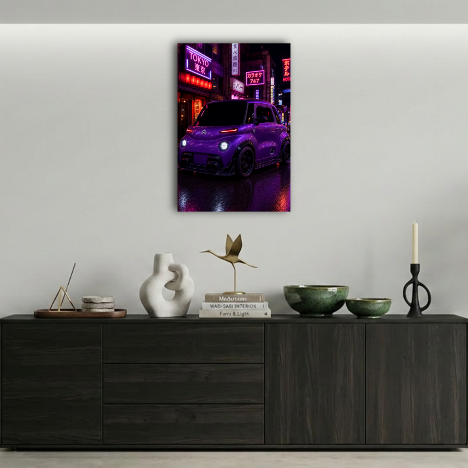 Modifiyeli Citroen Ami Cyberpunk Metal Poster