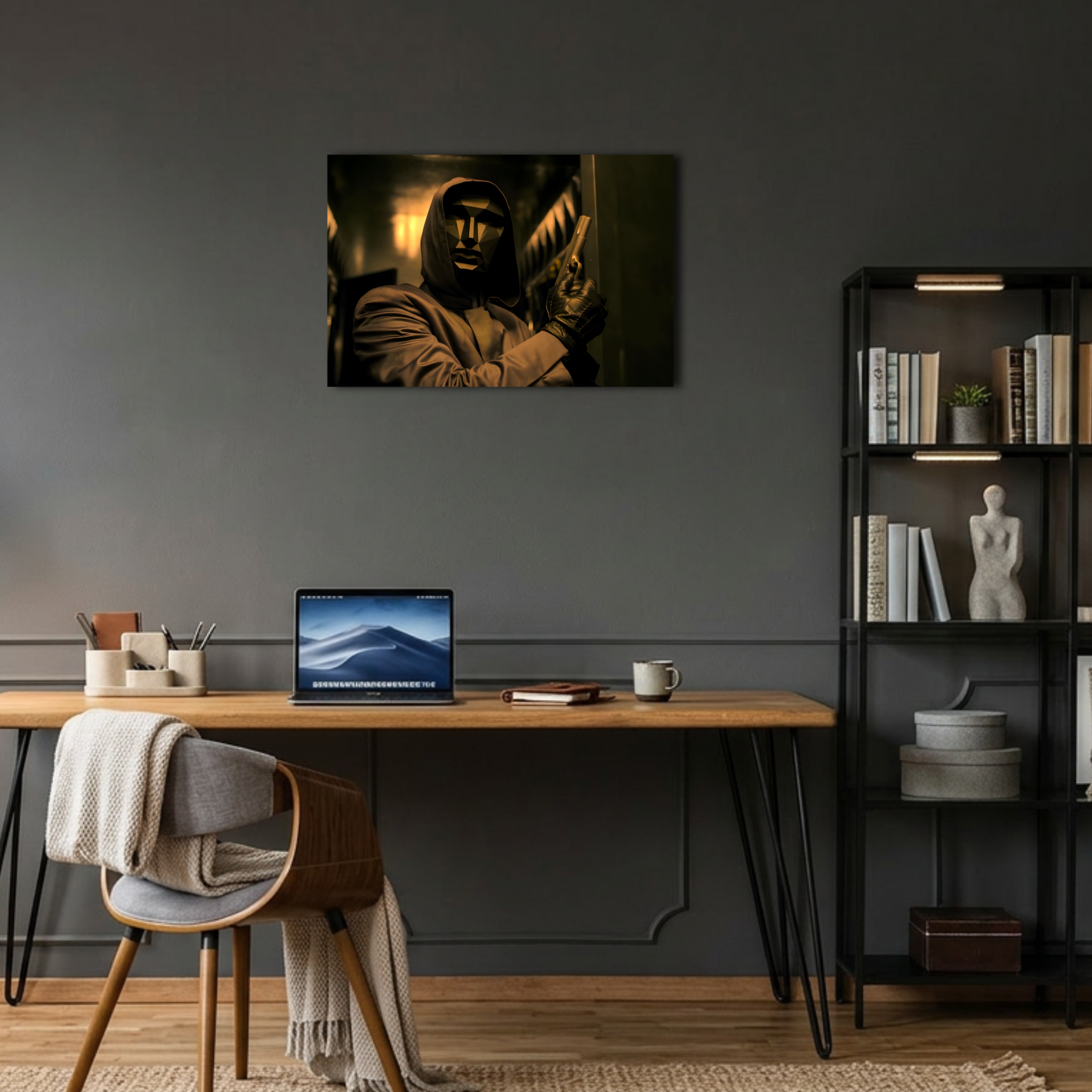 Squid Game Maskeli Lider Silahlı Portre Metal Poster