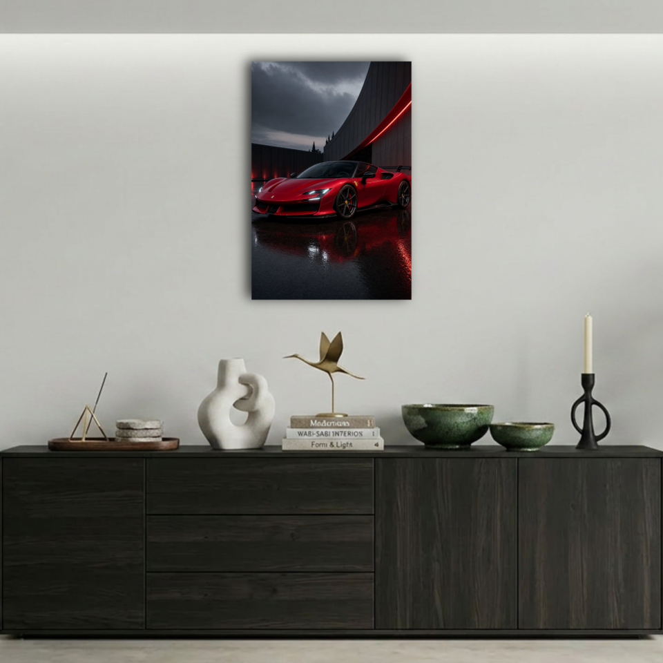 Kırmızı Ferrari Spor Araba Metal Poster