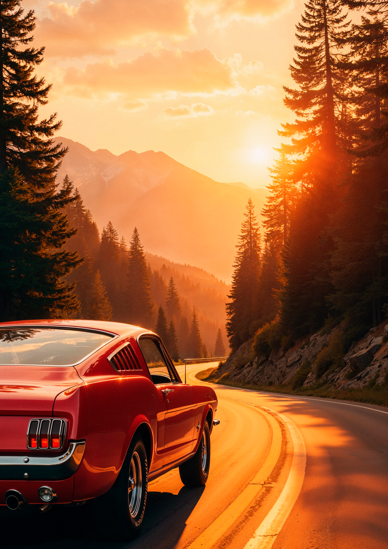 Klasik Kırmızı Ford Mustang Metal Poster