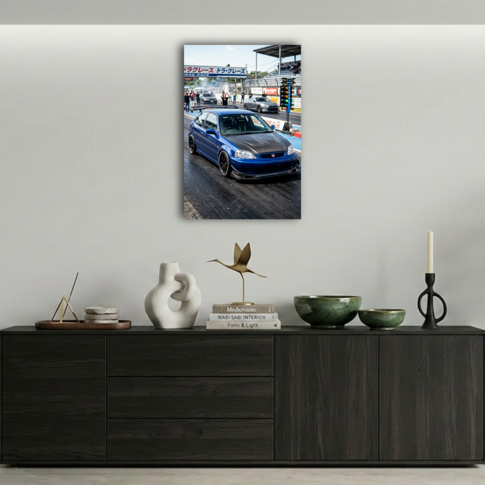 Modifiyeli Mavi Honda Civic Type-R Metal Poster