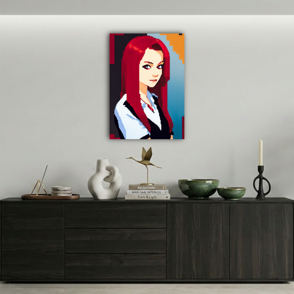 Kırmızı Saçlı Kız İllüstrasyon Metal Poster