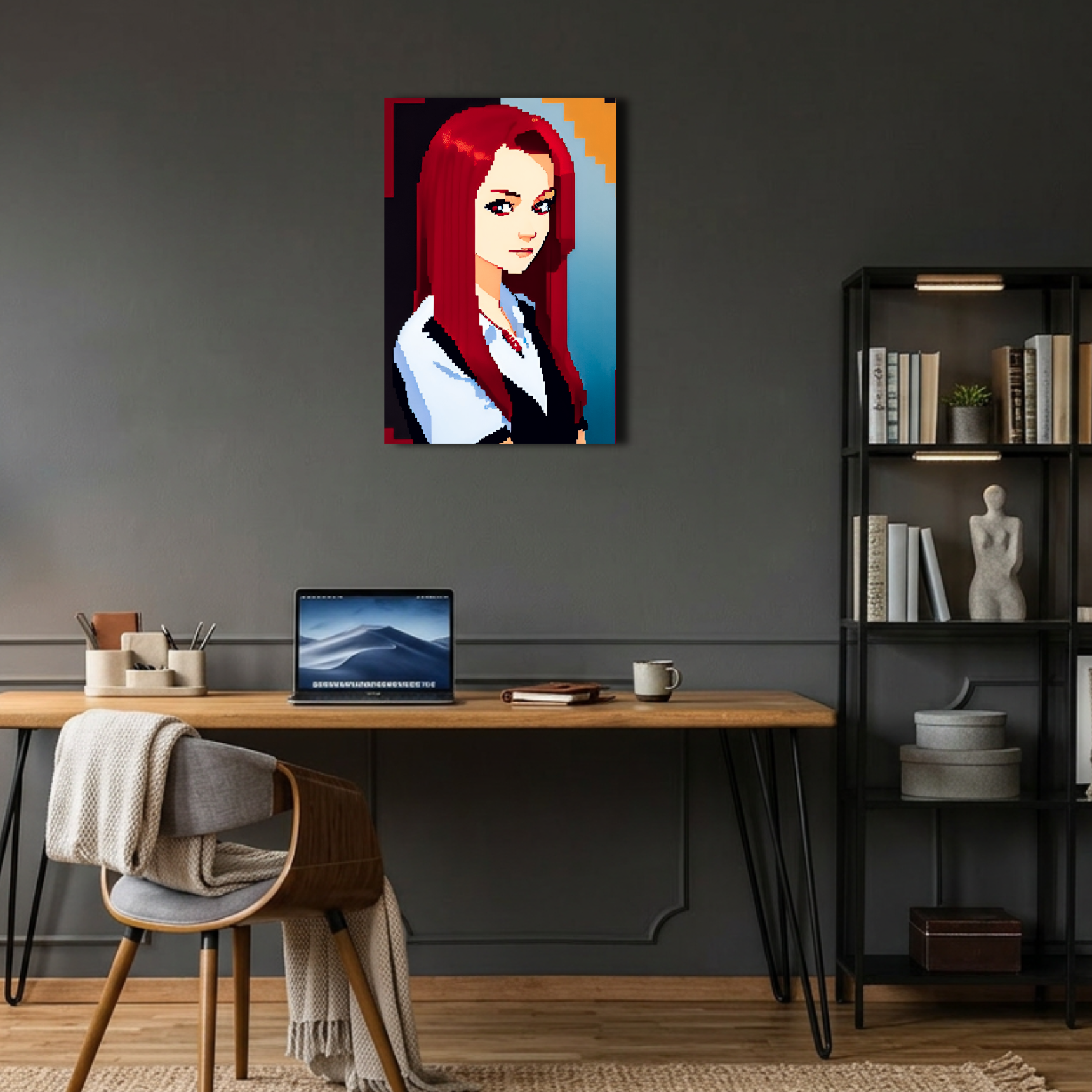 Kırmızı Saçlı Kız İllüstrasyon Metal Poster