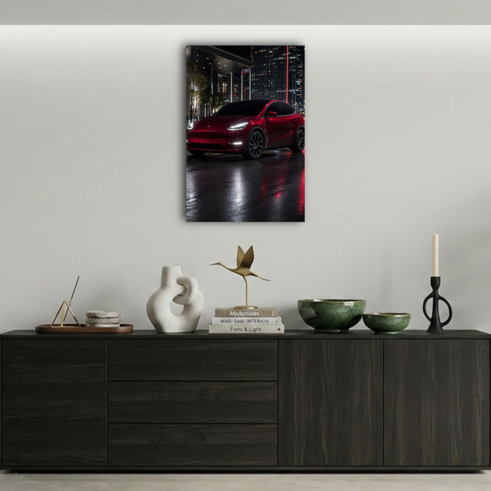 Kırmızı Tesla Metal Poster