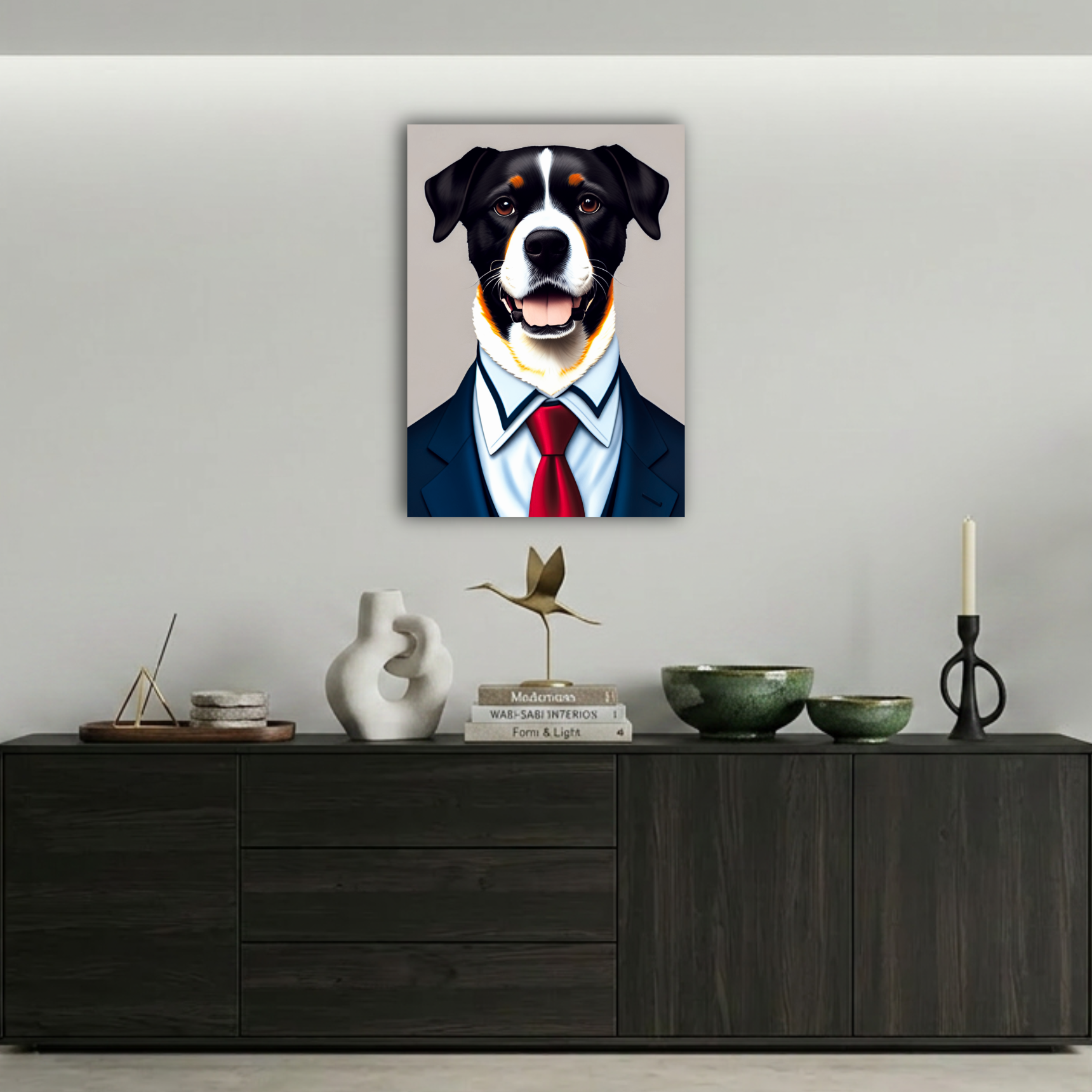 Kostümlü Köpek İllüstrasyon Metal Poster