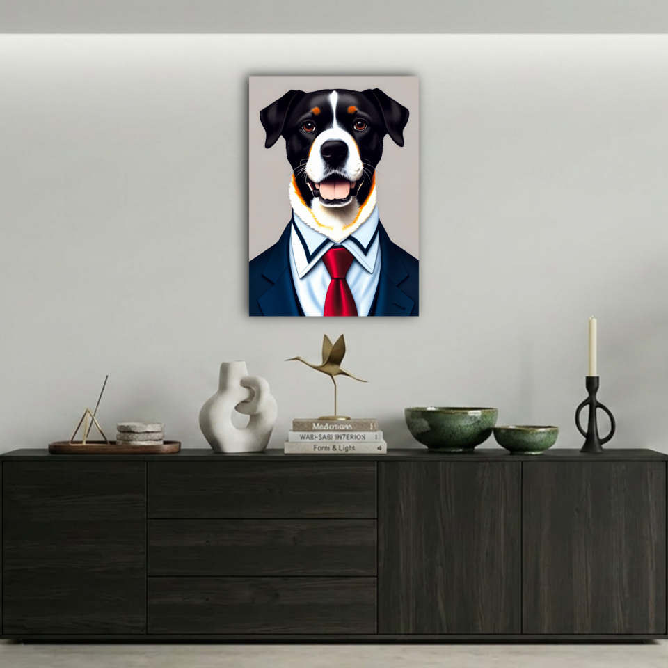 Kostümlü Köpek İllüstrasyon Metal Poster