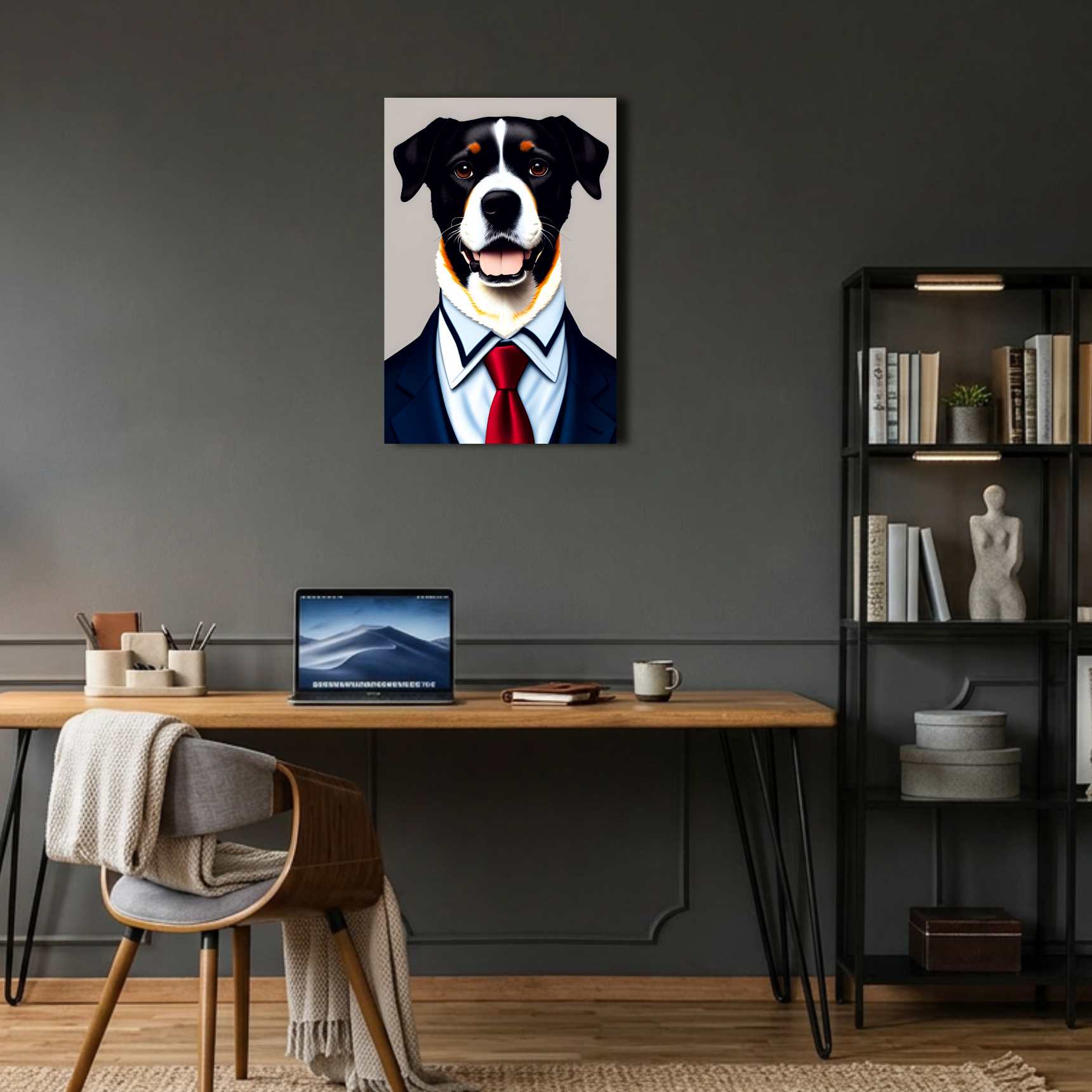 Kostümlü Köpek İllüstrasyon Metal Poster