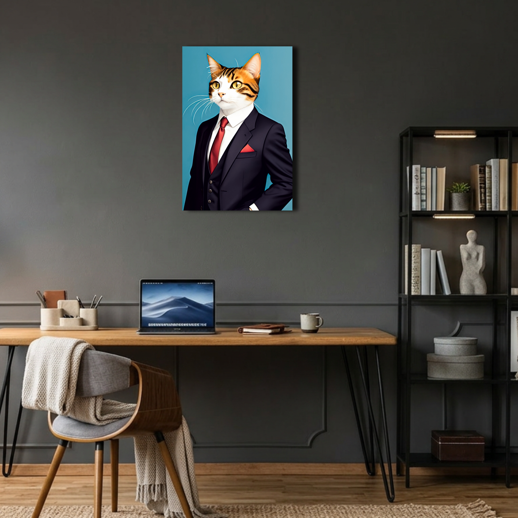 Kostümlü Kedi İllüstrasyon Metal Poster