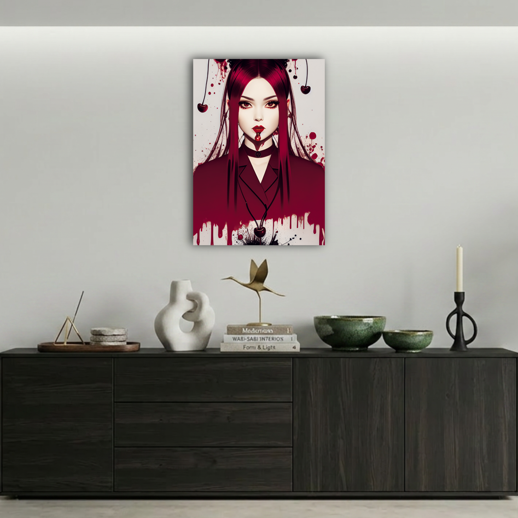 Gotik Kiraz Temalı Kız Metal Poster