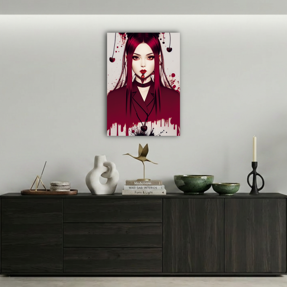 Gotik Kiraz Temalı Kız Metal Poster