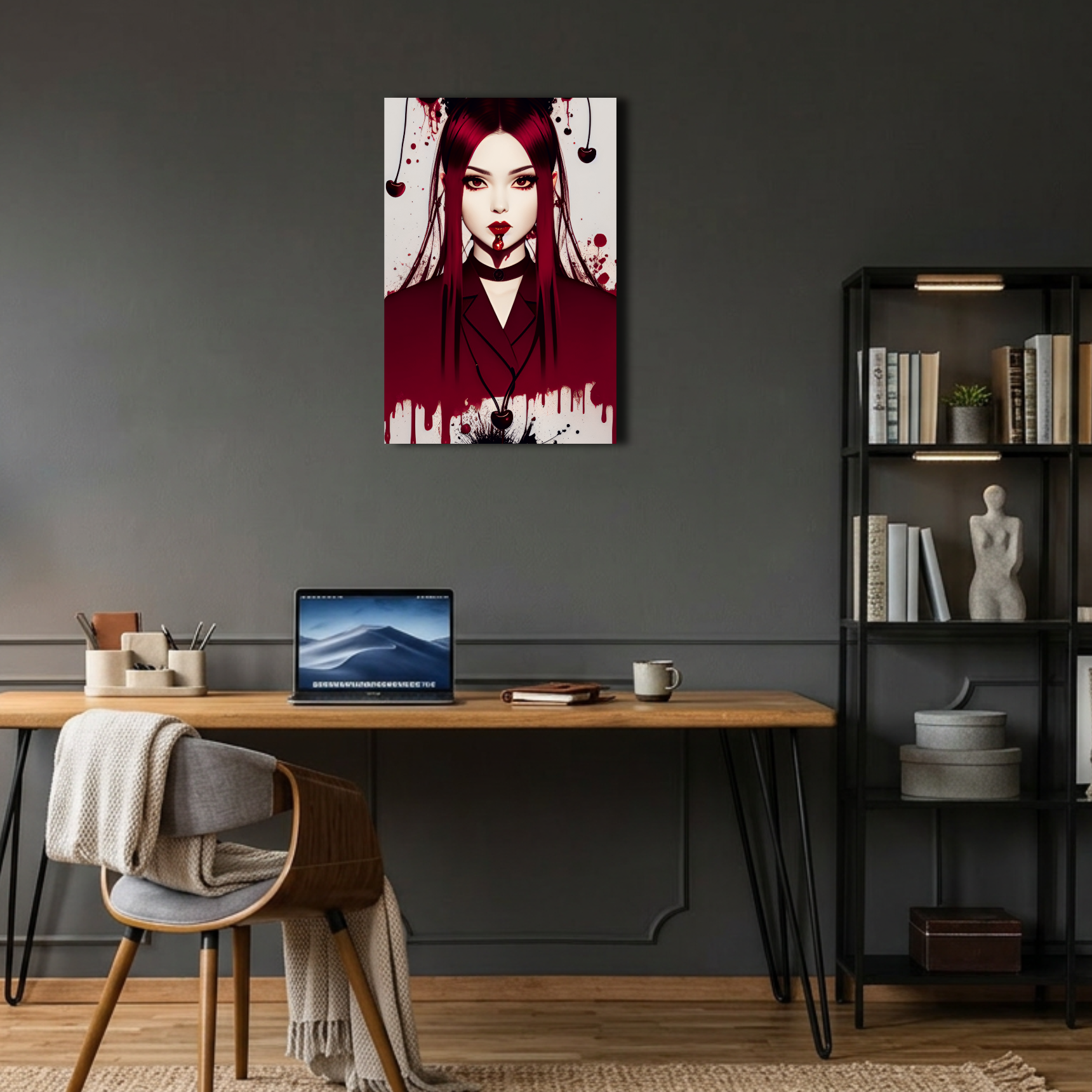 Gotik Kiraz Temalı Kız Metal Poster