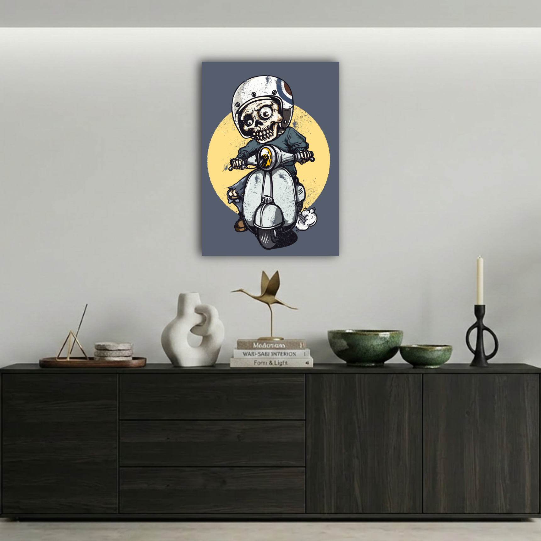 Scooter Süren İskelet Metal Poster
