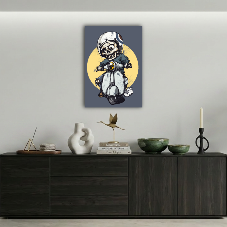 Scooter Süren İskelet Metal Poster