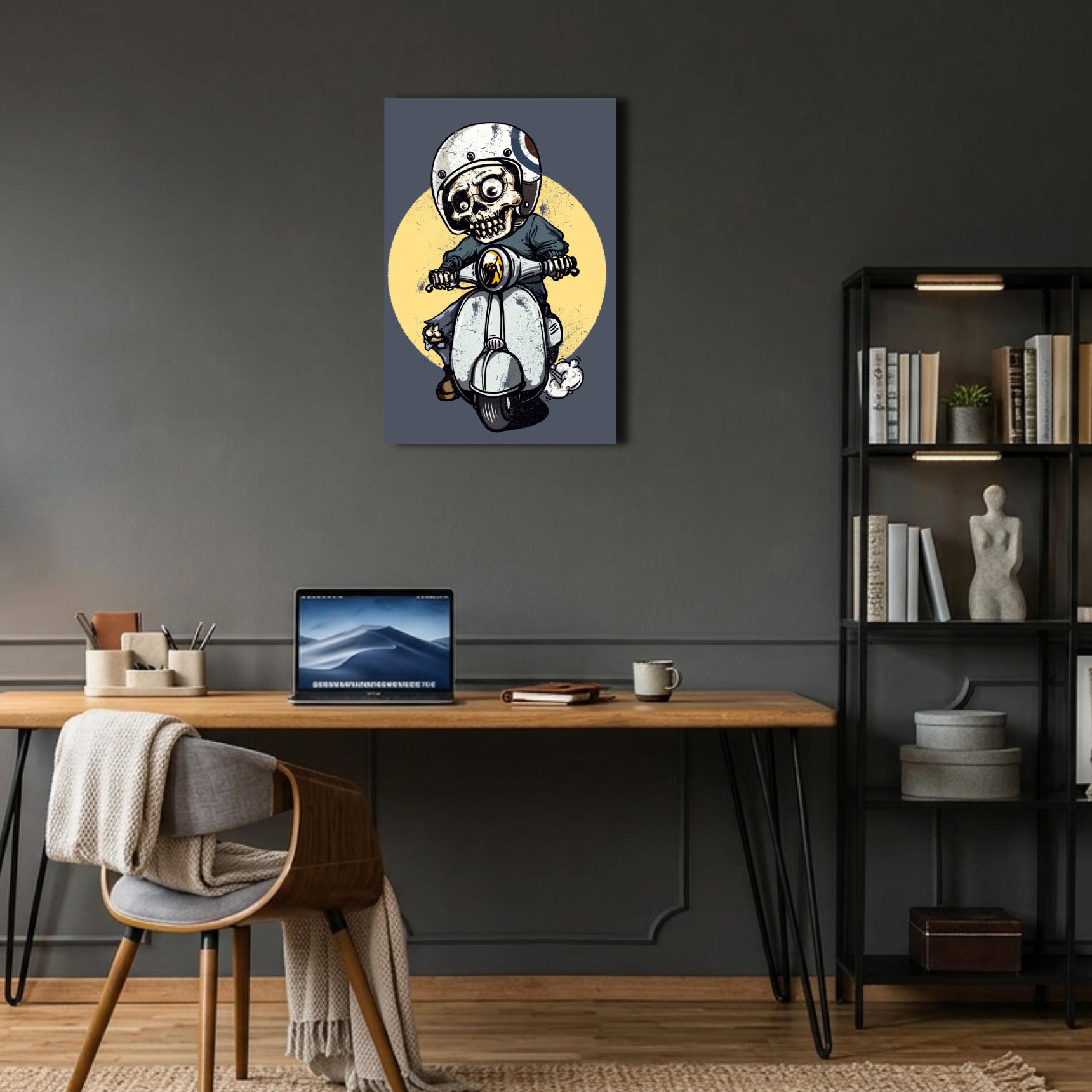 Scooter Süren İskelet Metal Poster
