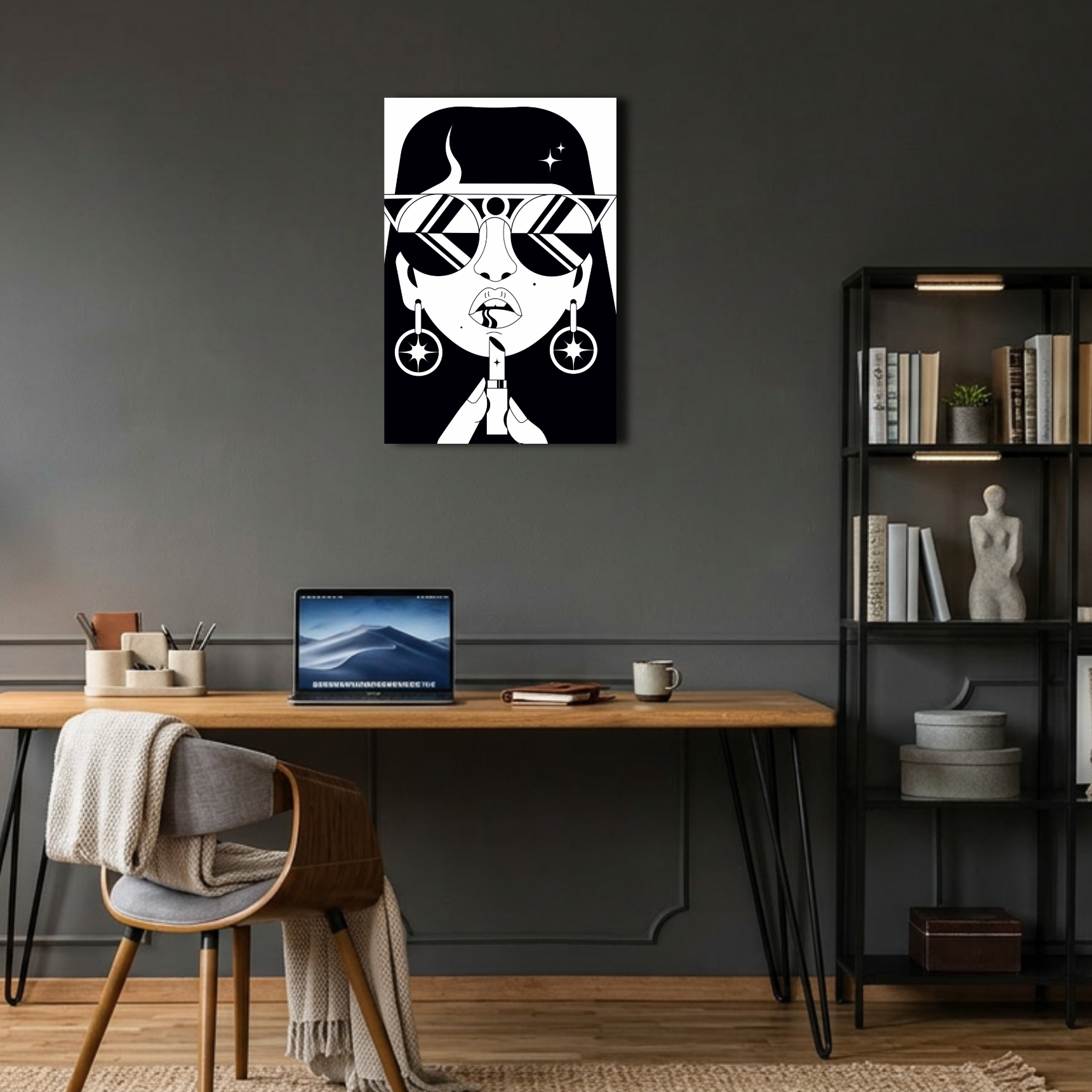 Siyah Beyaz Stil Sahibi Kadın Metal Poster