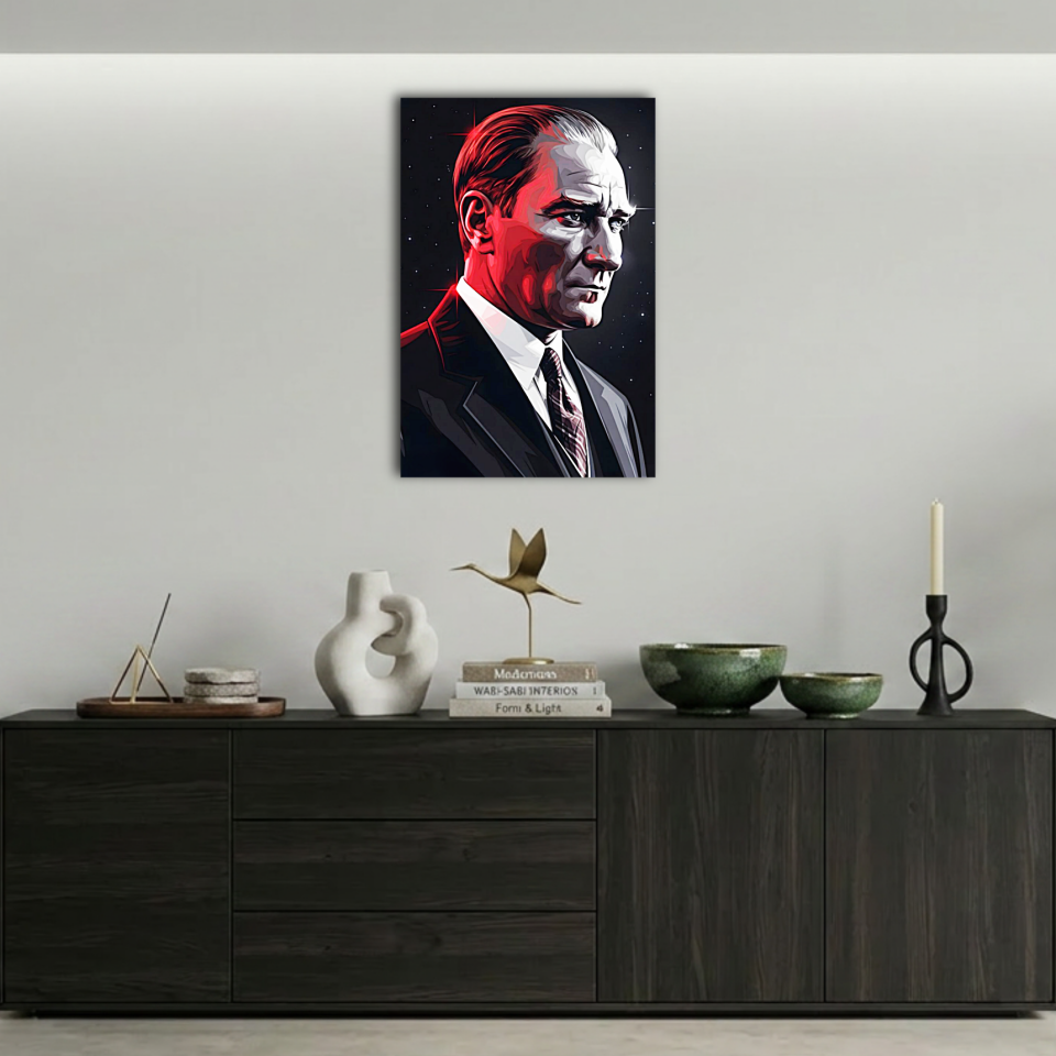 Atatürk Kırmızı Işık Vurgulu Metal Poster