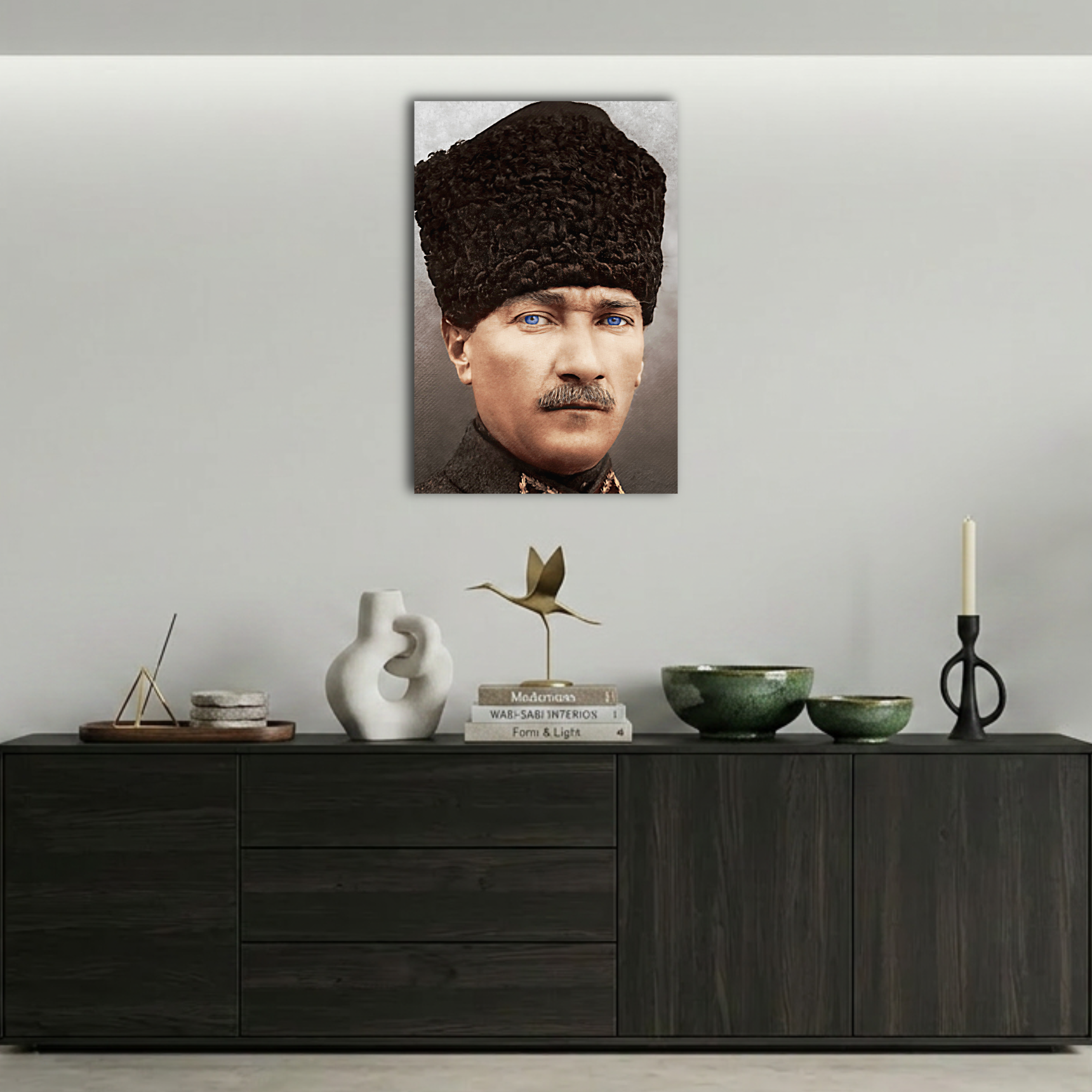Kalpaklı Renkli Atatürk Portresi Metal Poster