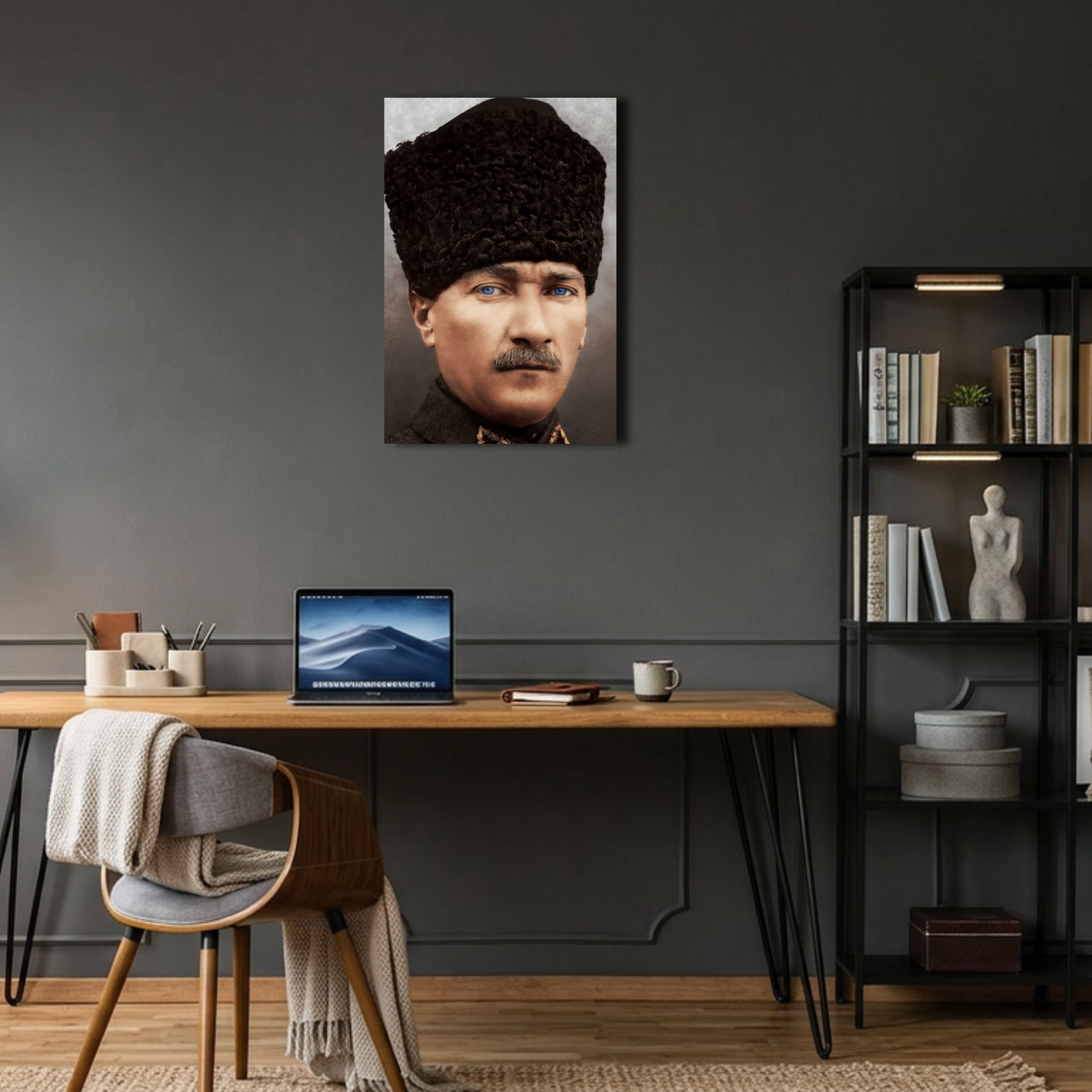 Kalpaklı Renkli Atatürk Portresi Metal Poster