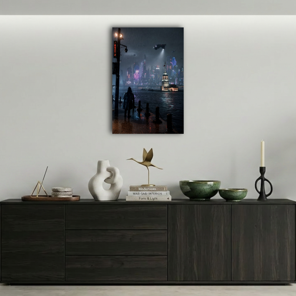 Cyberpunk Kız Kulesi Metal Poster
