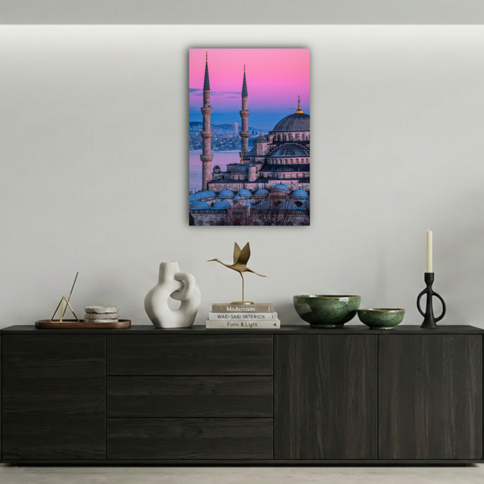 Görkemli Cami ve Pembe Gökyüzü Metal Poster